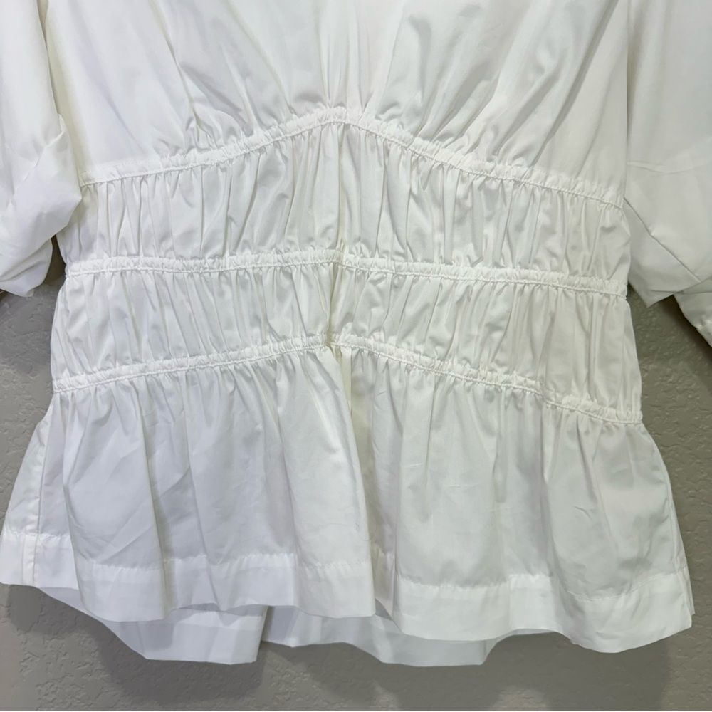 NEW Jonathan Simkhai Yuni Cotton Poplin Ruched Blouse White Size 8 - Picture 9 of 13